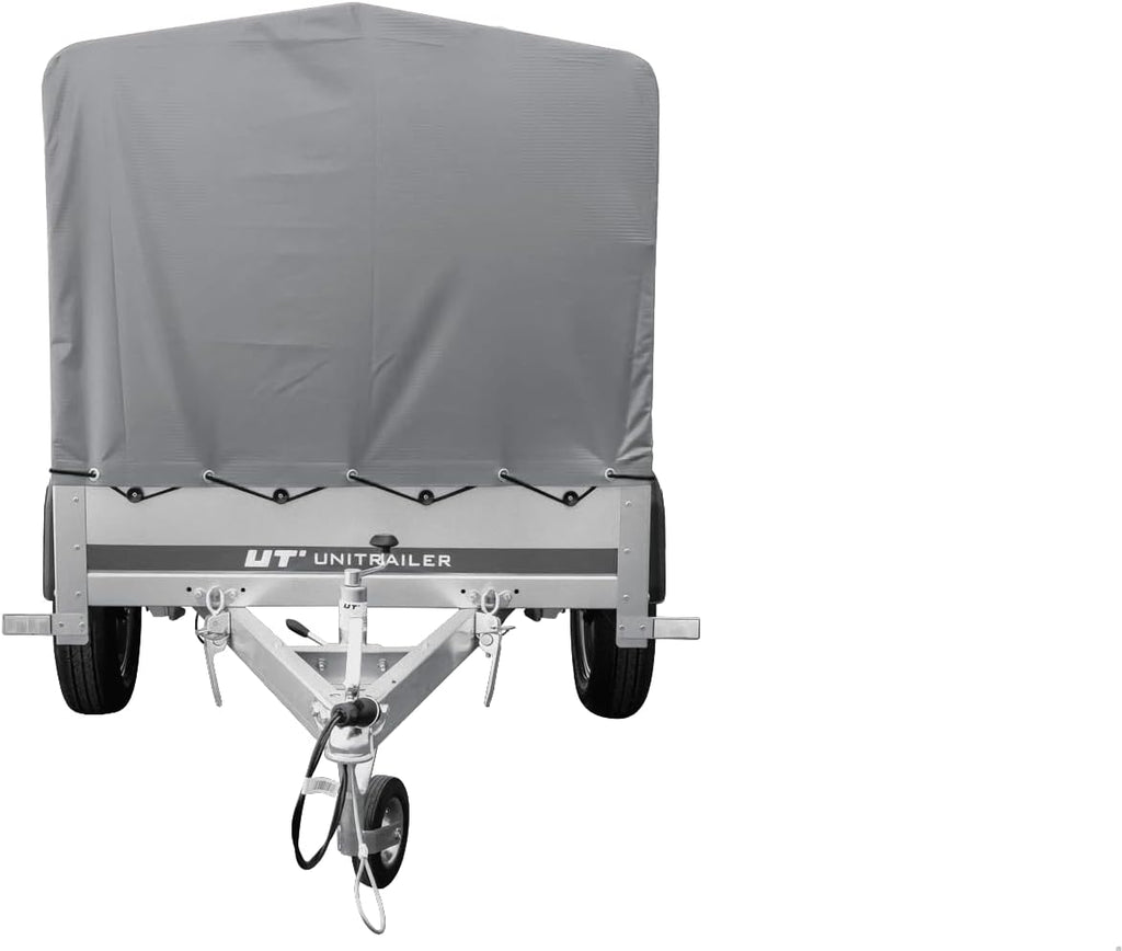 UNITRAILER Car Trailer Garden Trailer 200 Tilt, 200 x 106 cm, Car Trailer with Tilting Drawbar, High Tarpaulin and Jockey Wheel, Trailer Construction Made of Galvanised Steel - Car Trailer 750 kg