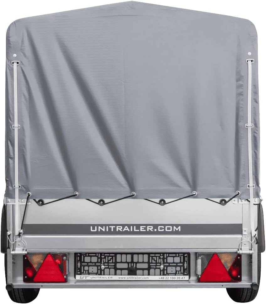 UNITRAILER Car Trailer Garden Trailer 200 Tilt, 200 x 106 cm, Car Trailer with Tilting Drawbar, High Tarpaulin and Jockey Wheel, Trailer Construction Made of Galvanised Steel - Car Trailer 750 kg
