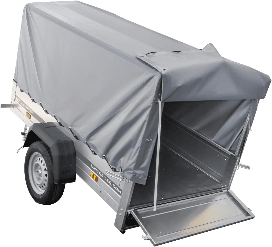 UNITRAILER Car Trailer Garden Trailer 200 Tilt, 200 x 106 cm, Car Trailer with Tilting Drawbar, High Tarpaulin and Jockey Wheel, Trailer Construction Made of Galvanised Steel - Car Trailer 750 kg