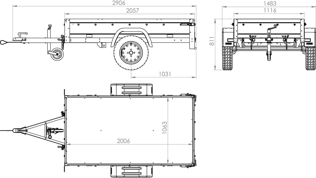UNITRAILER Car Trailer Garden Trailer 200 Tilt, 200 x 106 cm, Car Trailer with Tilting Drawbar, High Tarpaulin and Jockey Wheel, Trailer Construction Made of Galvanised Steel - Car Trailer 750 kg