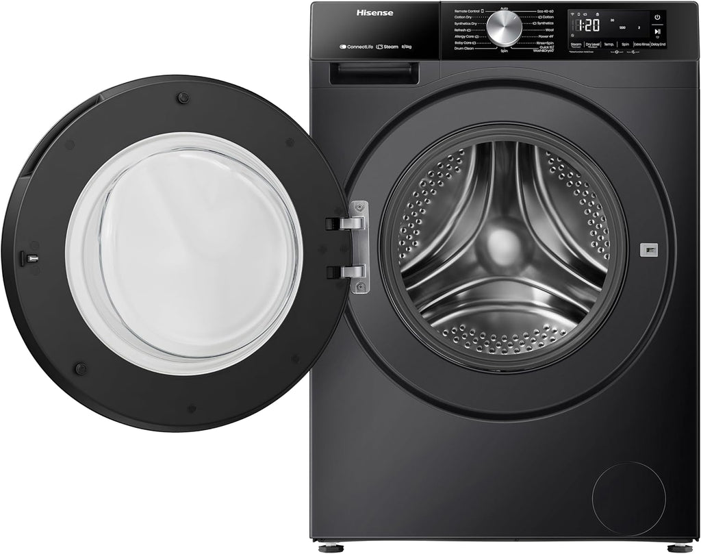 Hisense 3S Series WD3S8043BB3 Wifi Connected 8Kg and 5Kg Washer Dryer with 1400 rpm - Black - A-D Rated