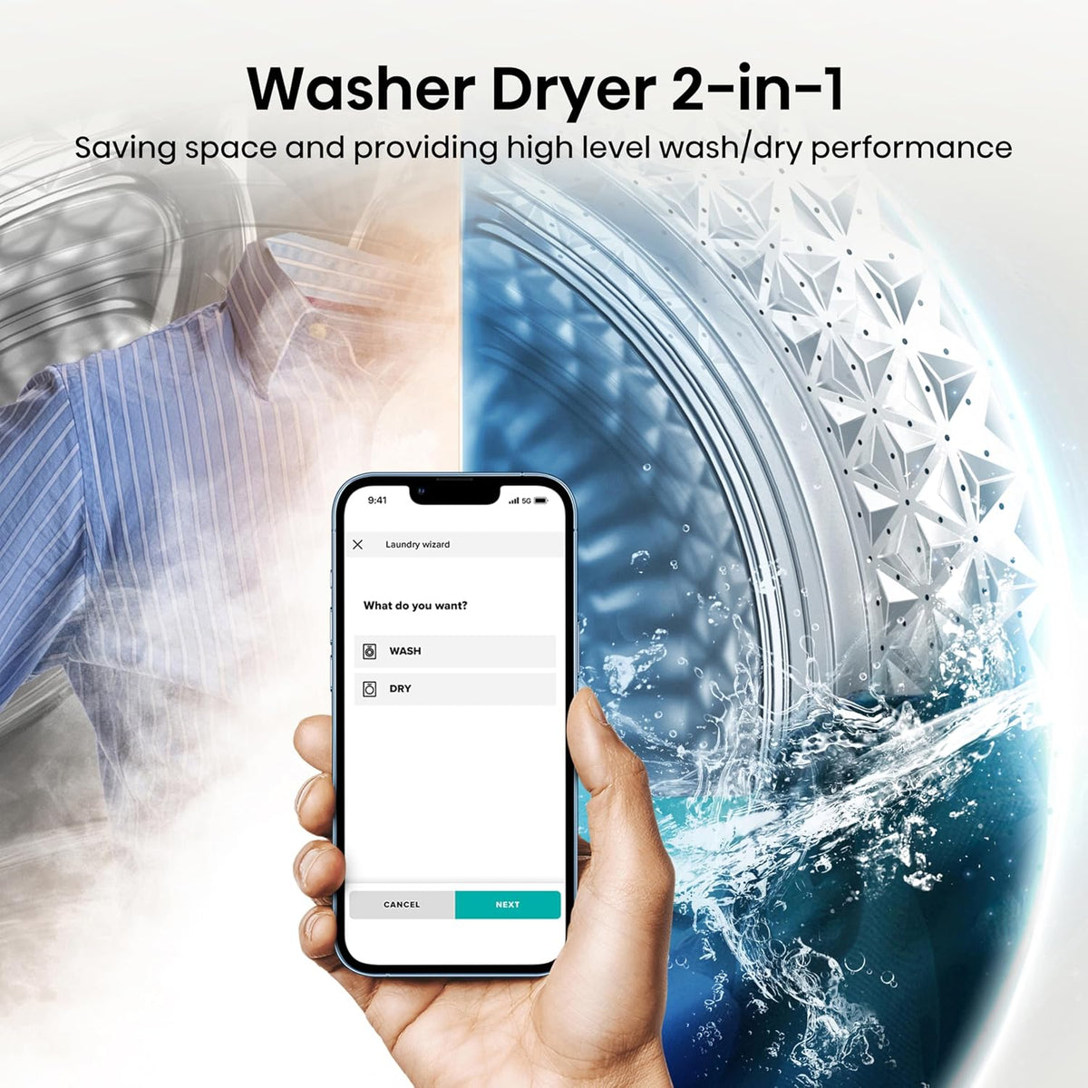 Hisense 3S Series WD3S8043BB3 Wifi Connected 8Kg and 5Kg Washer Dryer with 1400 rpm - Black - A-D Rated